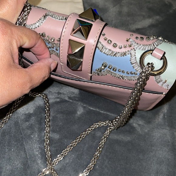 RARE Valentino rock studd with rhinestones n baguettes gorgeous handbag dust bag - Picture 9 of 13